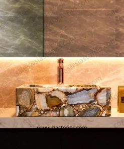 Alternative view of Yellow Agate Square Sloped Wash Basin