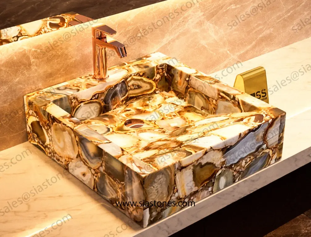 Yellow Agate Square Sloped Wash Basin