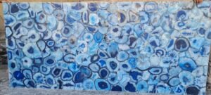 Backlit Blue Agate crystal geode slab by Sia Stones